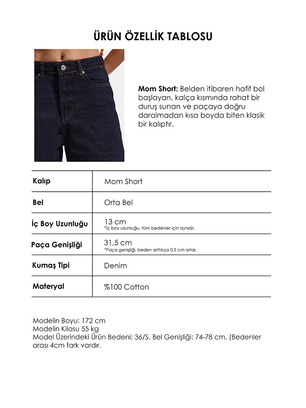 Kadın İndigo Selvedge Diana 7s6-50 Relax Mom Fit Denim Şort-4