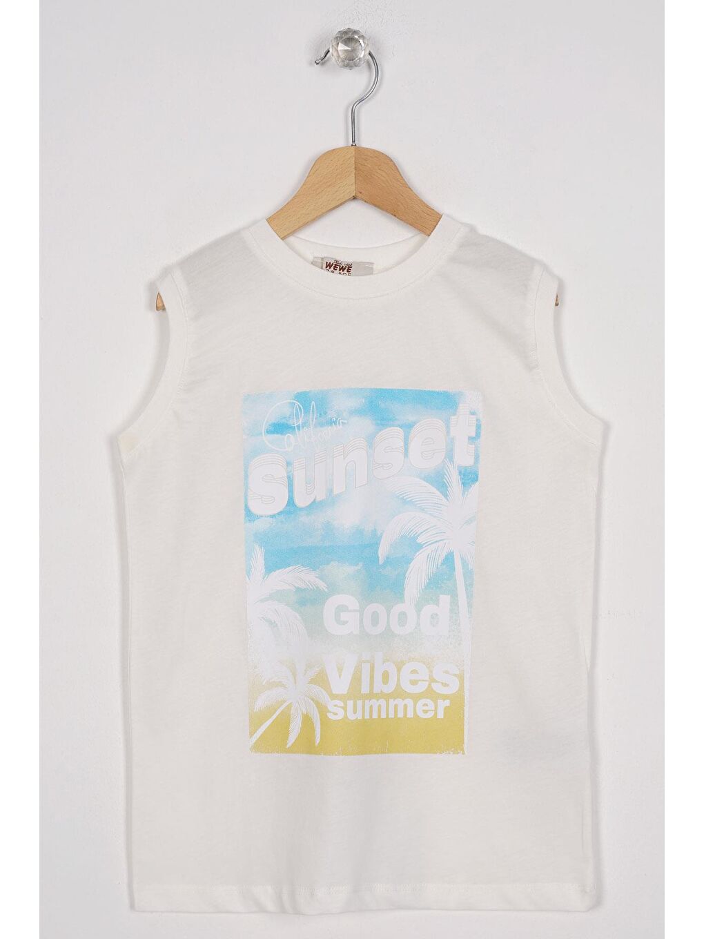 Sunset Baskılı Ekru Renk Sıfır Kol Erkek Çocuk Tshirt