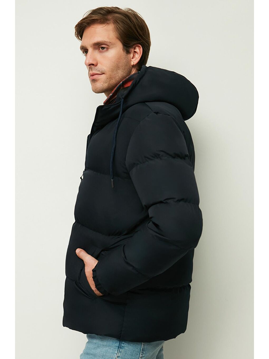 Lacivert Erkek Astarlı Kapüşonlu Kışlık Şişme Mont  DM-650-5