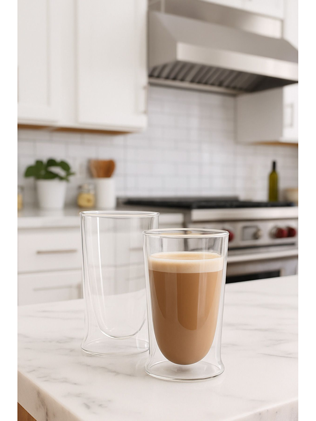 Renksiz Çift Cidarlı Uzun Cam Bardak 350 ml 3 Adet 2323-1