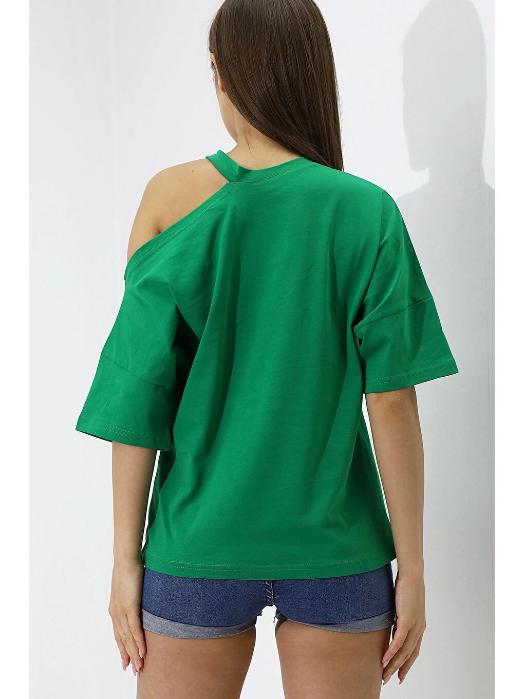 Yeşil Omuz Detay Oversize T-Shirt-4