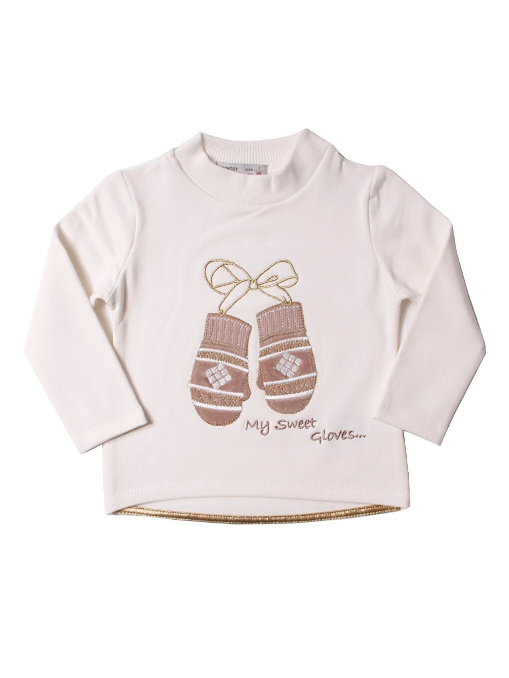 Ekru Kız Çocuk Sweatshirt Eldiven Nakışlı
