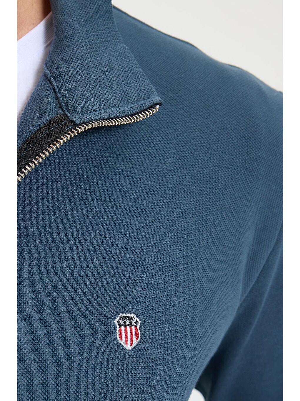 Erkek Slim Fit Dar Kesim Pamuklu Tam Fermuarlı Çift Cepli Dik Yaka Petrol Sweatshirt Hırka-6