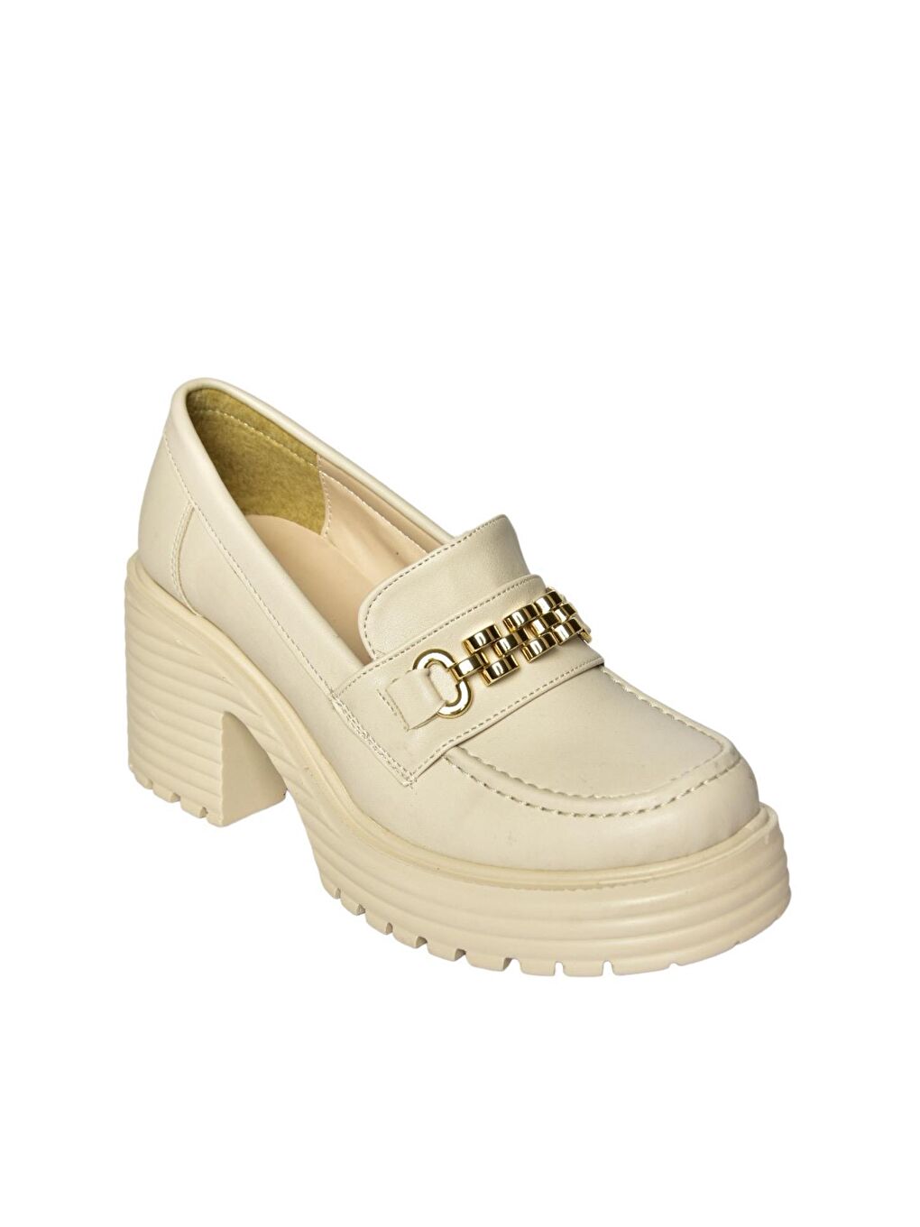 R9960560 Bej Kadın Topuklu Loafer Ayakkabı