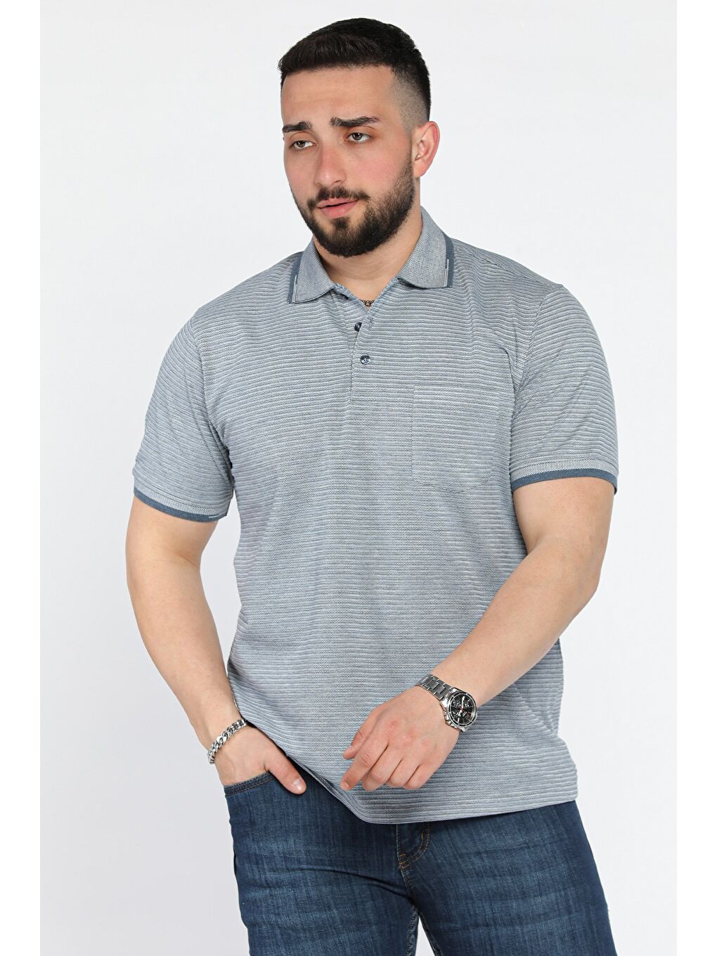 İndigo Erkek Polo Yaka Yarım Düğmeli Cepli Tişört