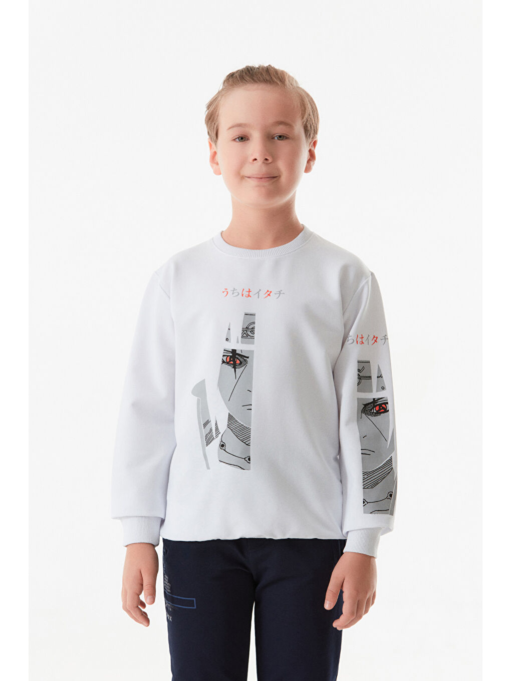 Fullamoda Beyaz Baskılı Bisiklet Yaka Erkek Çocuk Sweatshirt - 3