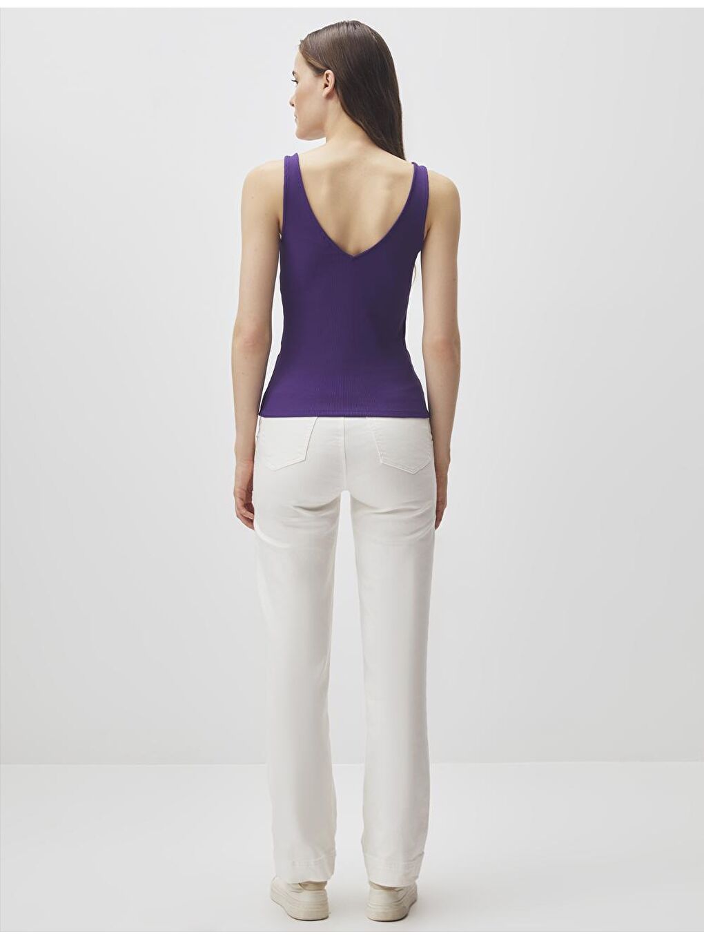 Mor Dar Kesim V Yaka Kolsuz Örme Atlet-5