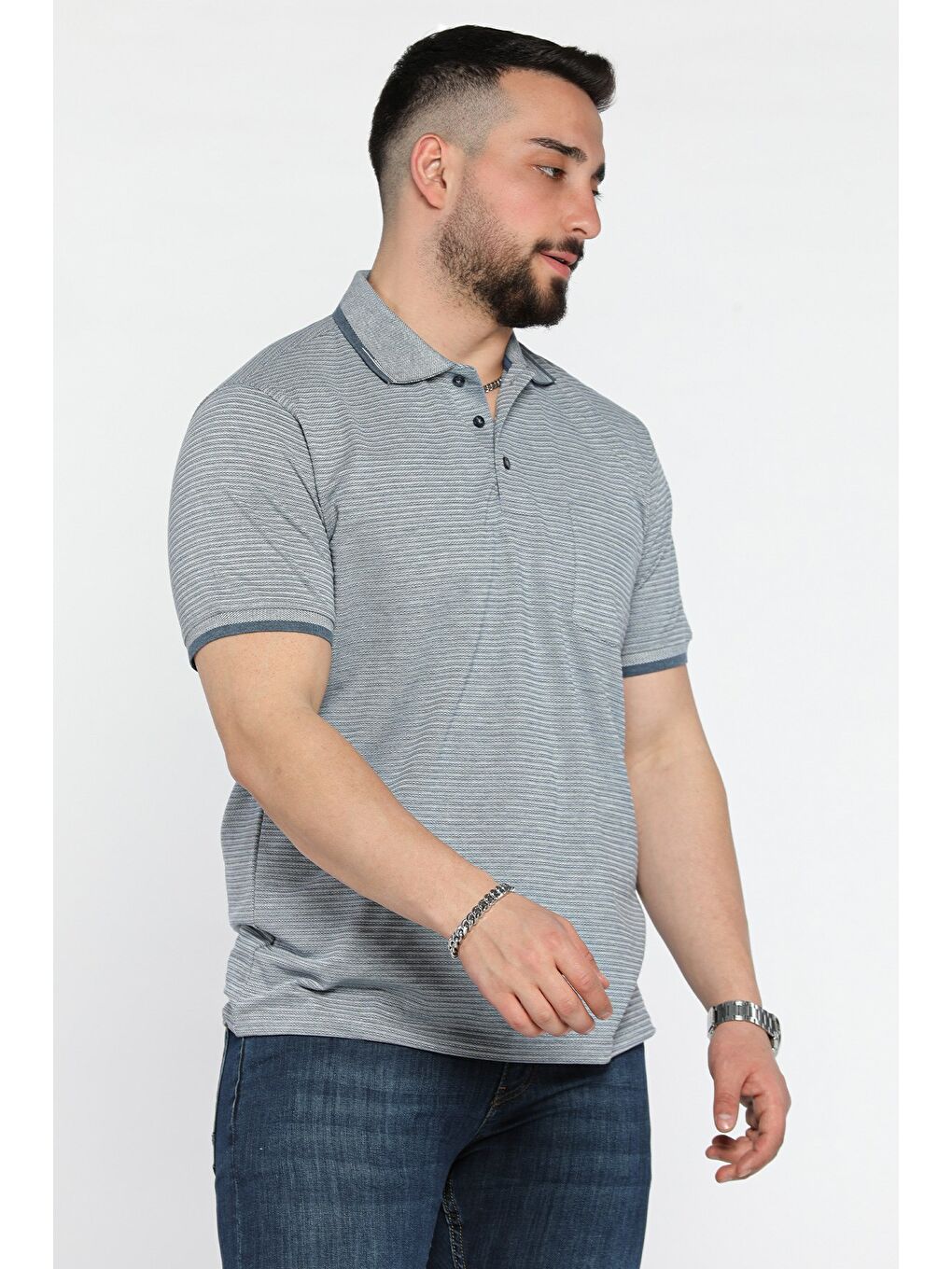 İndigo Erkek Polo Yaka Yarım Düğmeli Cepli Tişört-1