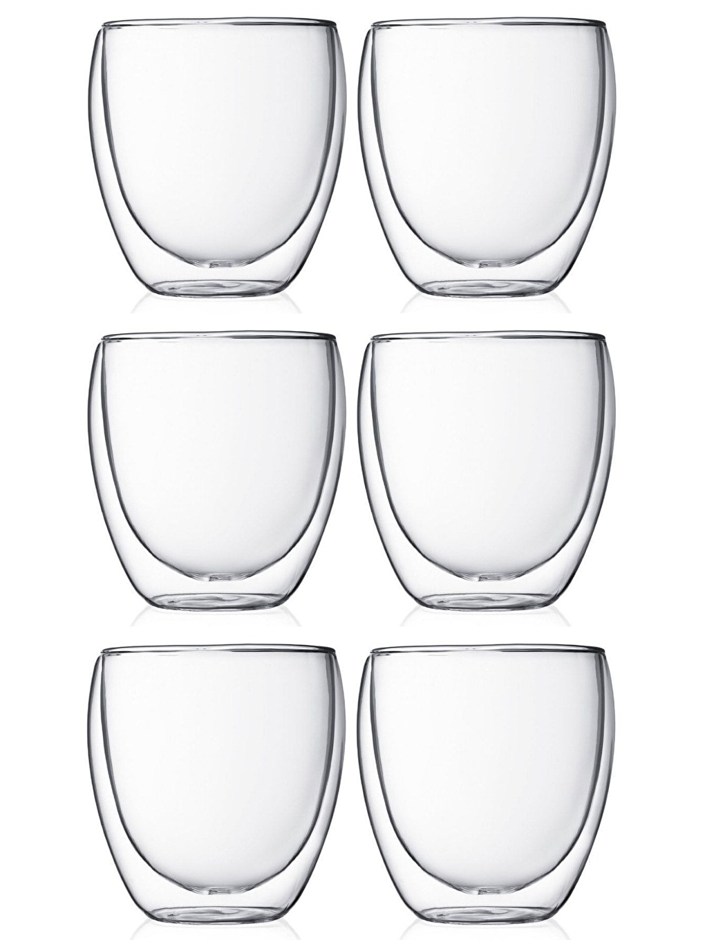 Renksiz Çift Cidarlı Borosilikat 250 ml Şeffaf Cam Bardak 6 Adet - 2771-1