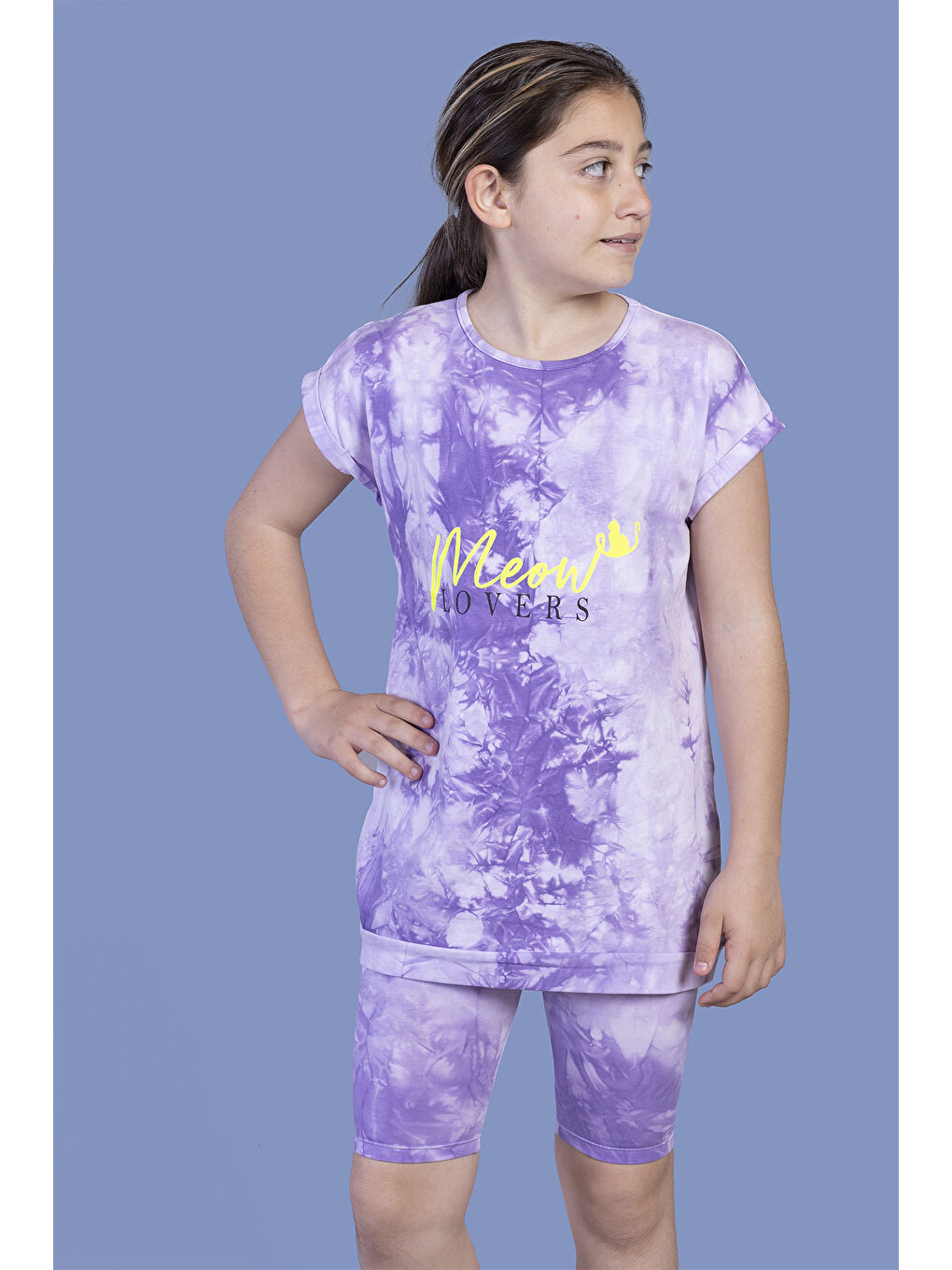 Toontoykids Lila Kız Çocuk Batik Desenli Baskılı Taytlı Takım