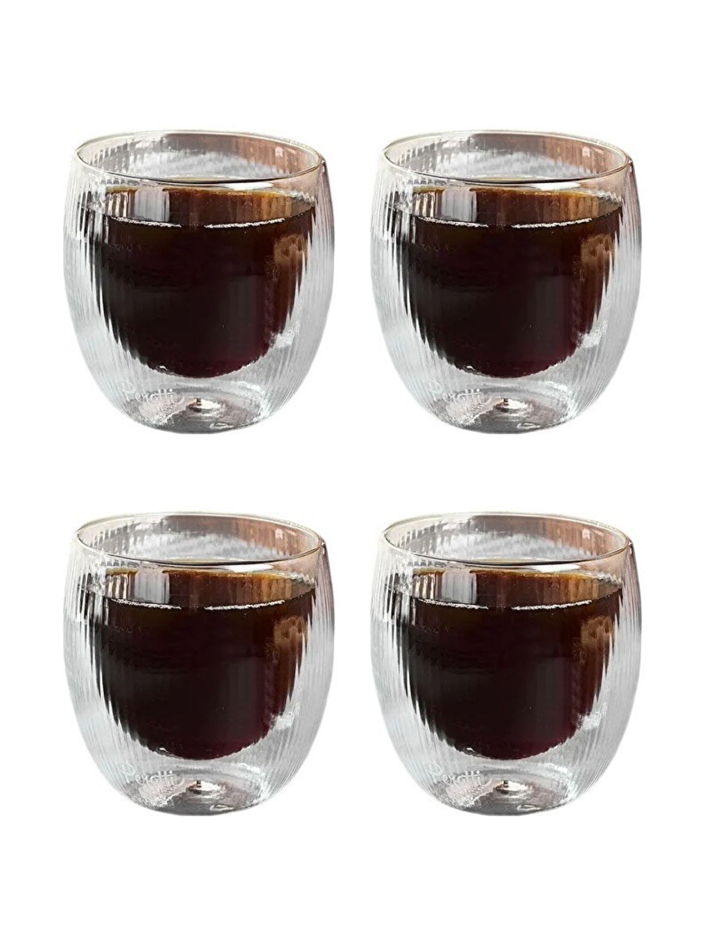 Renksiz Çift Cidarlı Çizgili Cam 250 ml Bardak Seti 4 Adet 2321