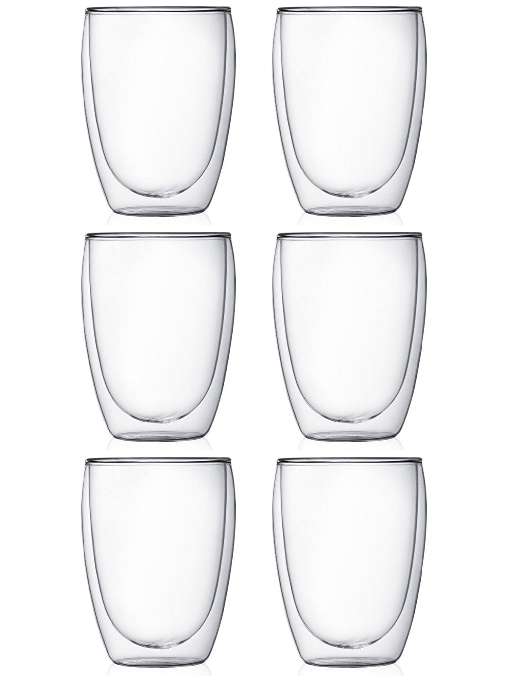 Renksiz Çift Cidarlı Borosilikat 350 ml Şeffaf Cam Bardak 6 Adet - 2772-1