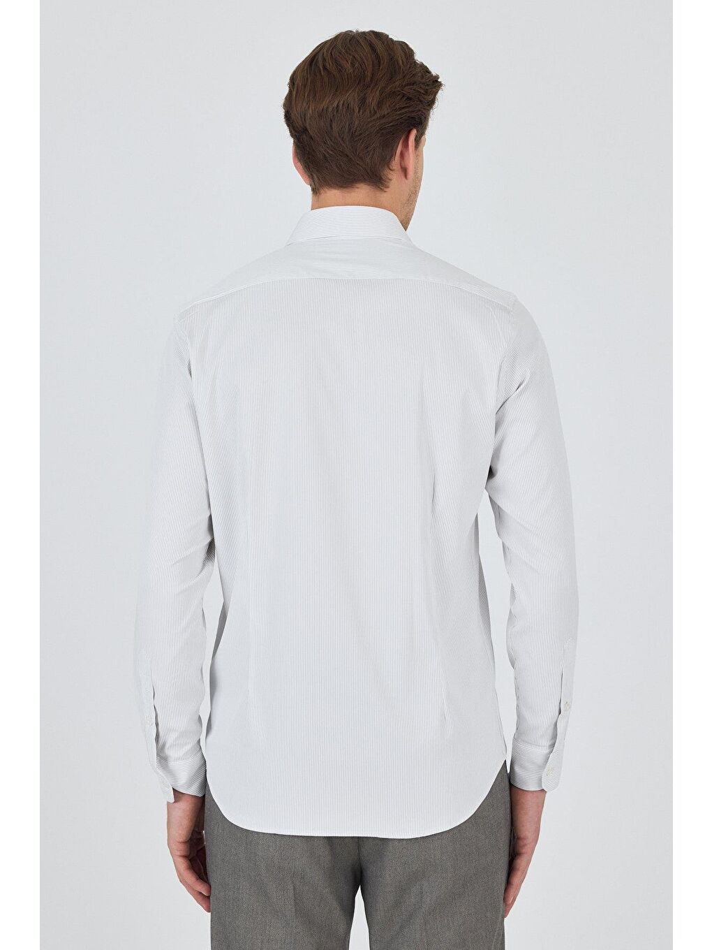 Beyaz Sert Yaka Cepsiz Gabardin Uzun Kol Slim Fit Esnek Gömlek 1004250231-4