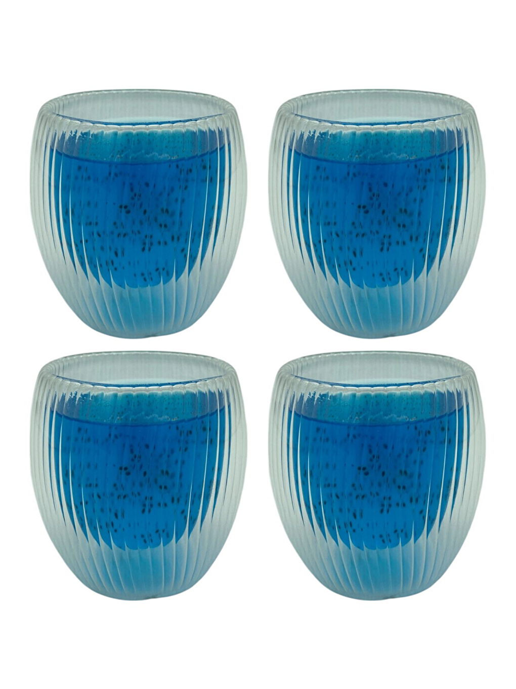 Renksiz Çift Cidarlı Çizgili Cam 250 ml Bardak Seti 4 Adet 2321-1