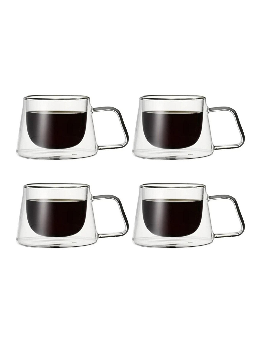 Renksiz Çift Cidarlı Kulplu Cam Fincan 4 Adet 1836