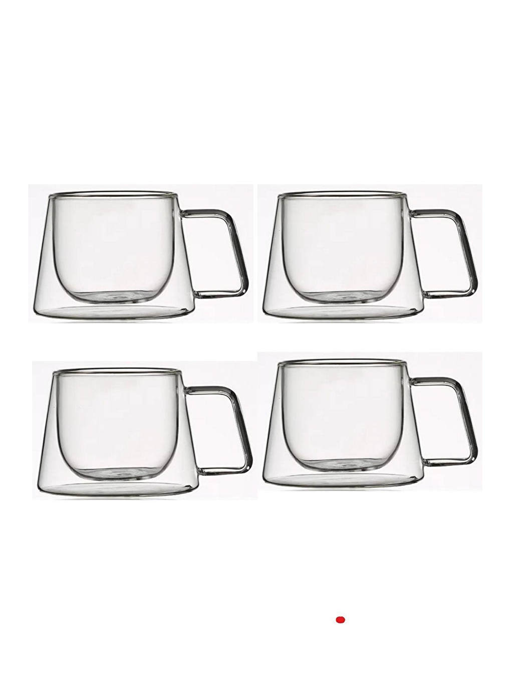 Renksiz Çift Cidarlı Kulplu Cam Fincan 4 Adet 1836-1