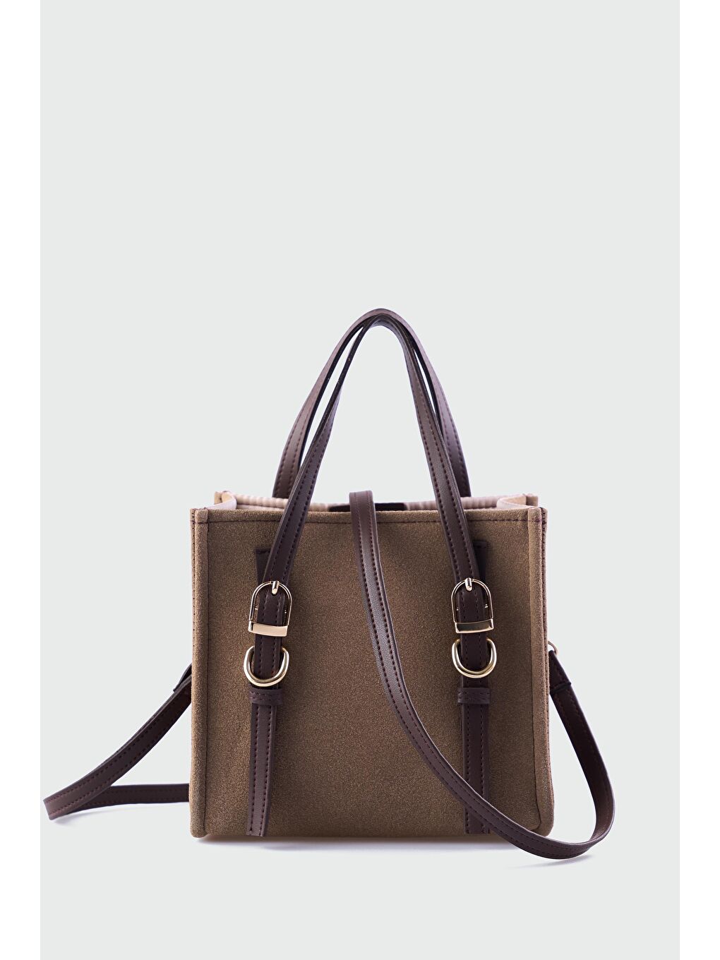 Bej Luxe Kemer Detaylı Süet Çapraz Çanta Vizon