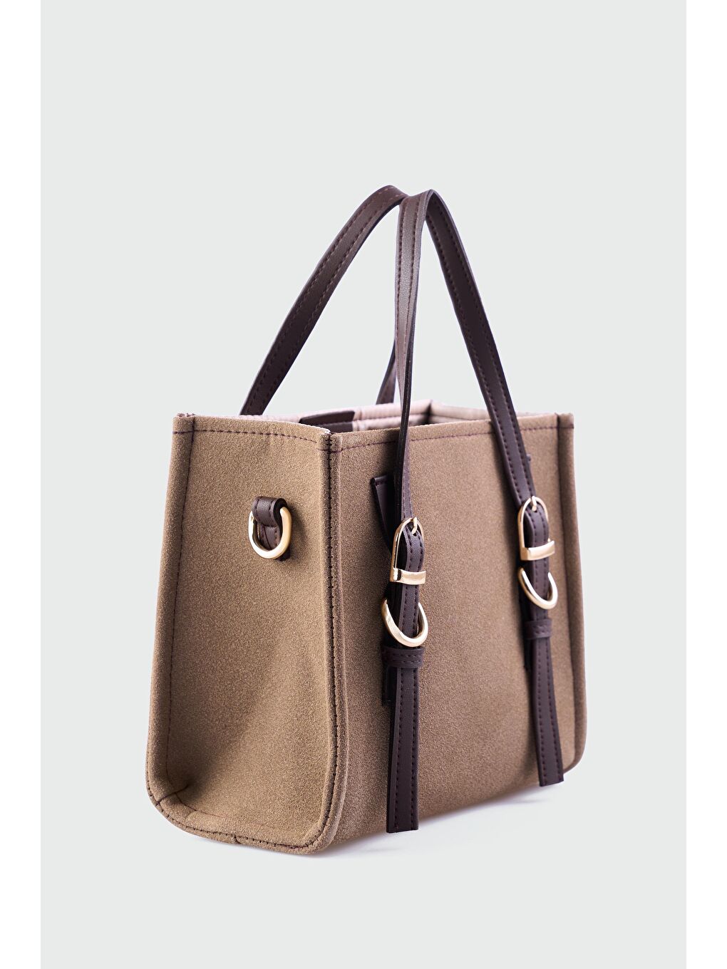 Bej Luxe Kemer Detaylı Süet Çapraz Çanta Vizon-1