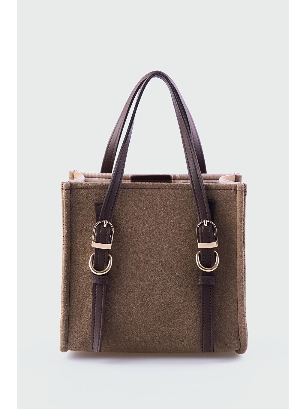 Bej Luxe Kemer Detaylı Süet Çapraz Çanta Vizon-3