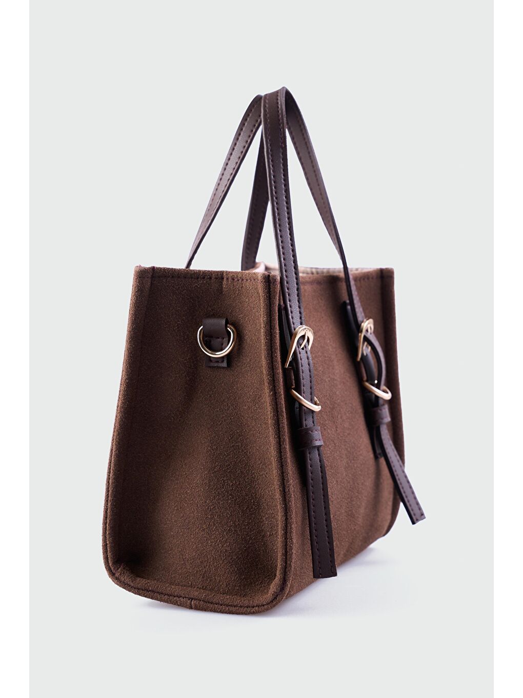 Kahverengi Luxe Kemer Detaylı Süet Çapraz Çanta Kahve-1