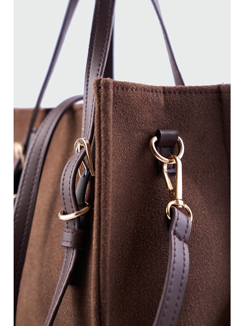 Kahverengi Luxe Kemer Detaylı Süet Çapraz Çanta Kahve-3