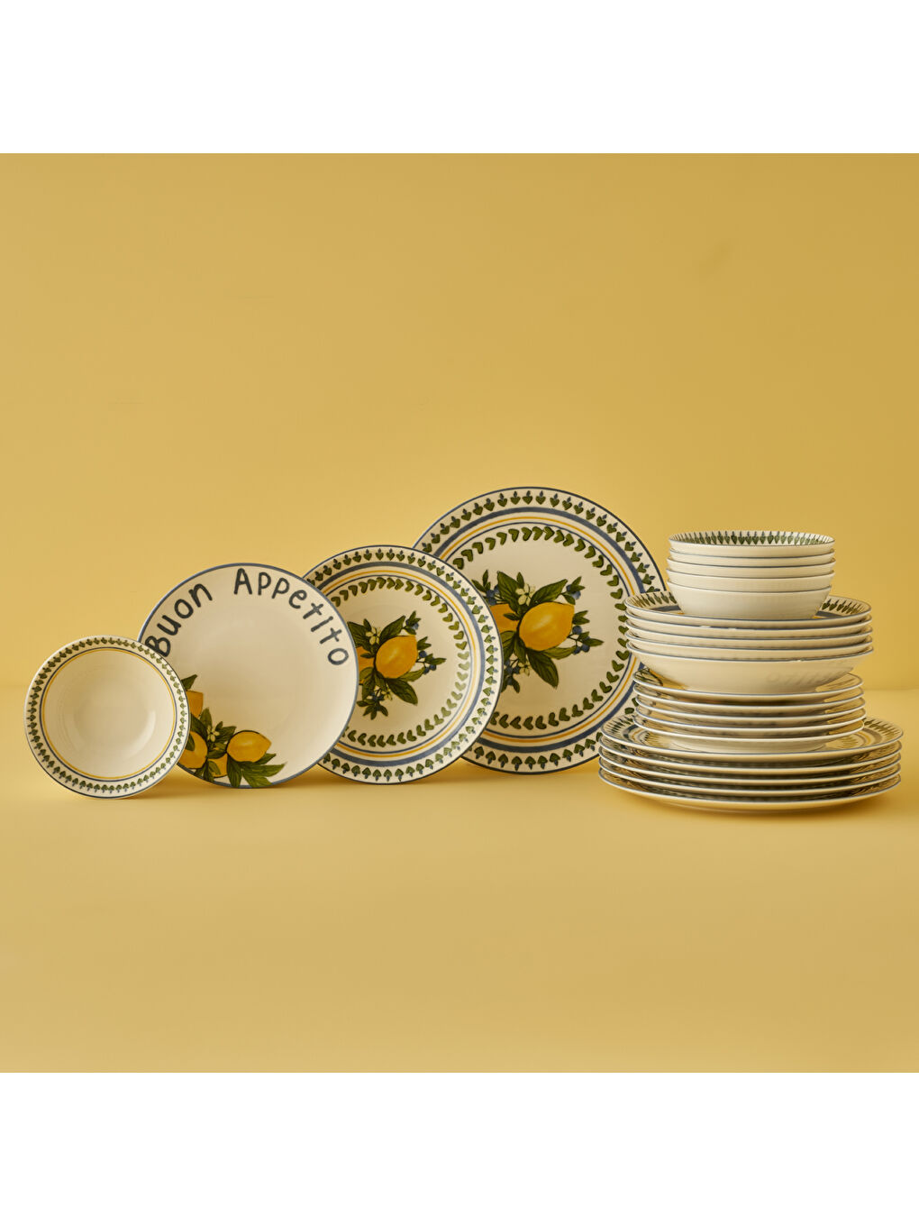 Karışık Limonlu Porselen 24 Parça 6 Kişilik Yemek Takımı