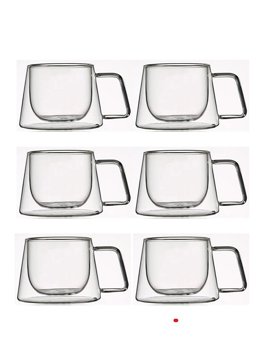 Renksiz Çift Cidarlı Kulplu Cam Fincan 6 Adet 1836-1