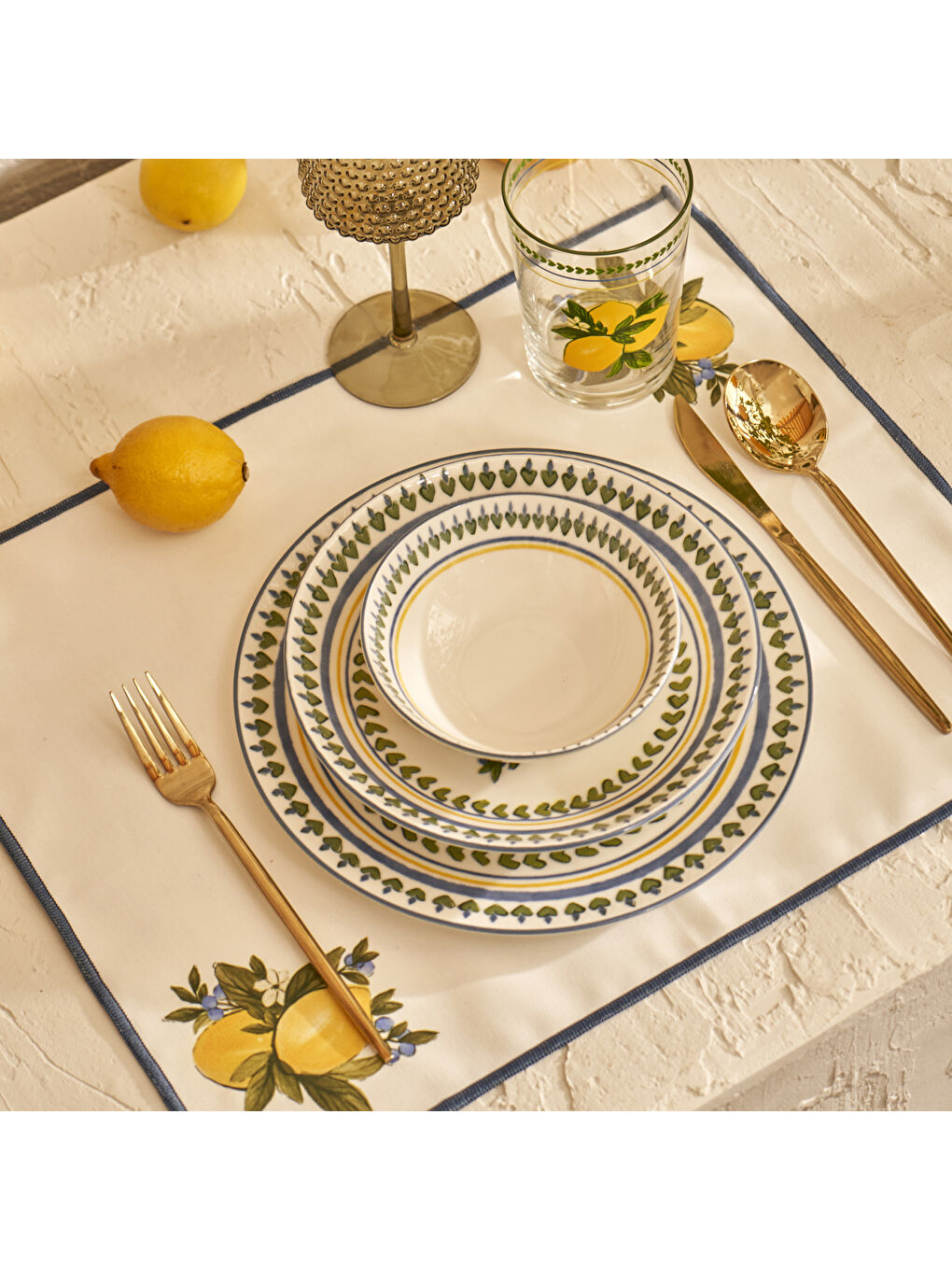 Karışık Limonlu Porselen 24 Parça 6 Kişilik Yemek Takımı-1