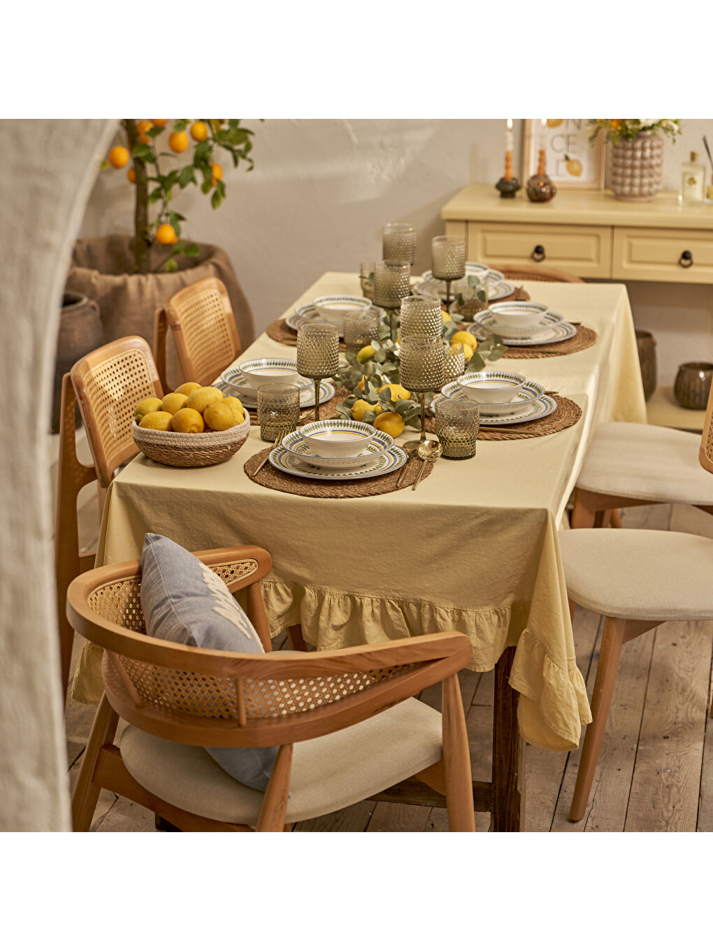 Karışık Limonlu Porselen 24 Parça 6 Kişilik Yemek Takımı-2