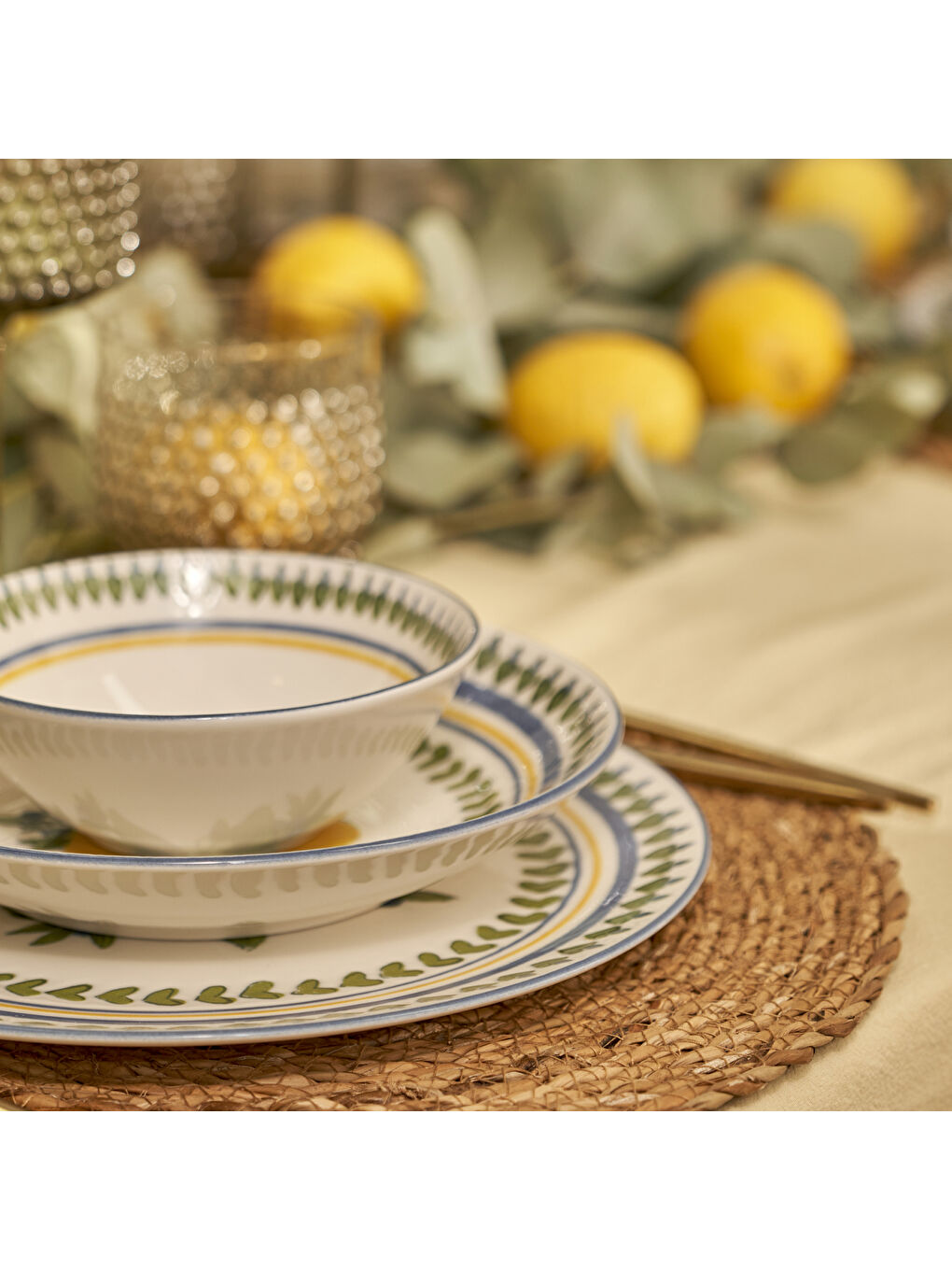 Karışık Limonlu Porselen 24 Parça 6 Kişilik Yemek Takımı-3