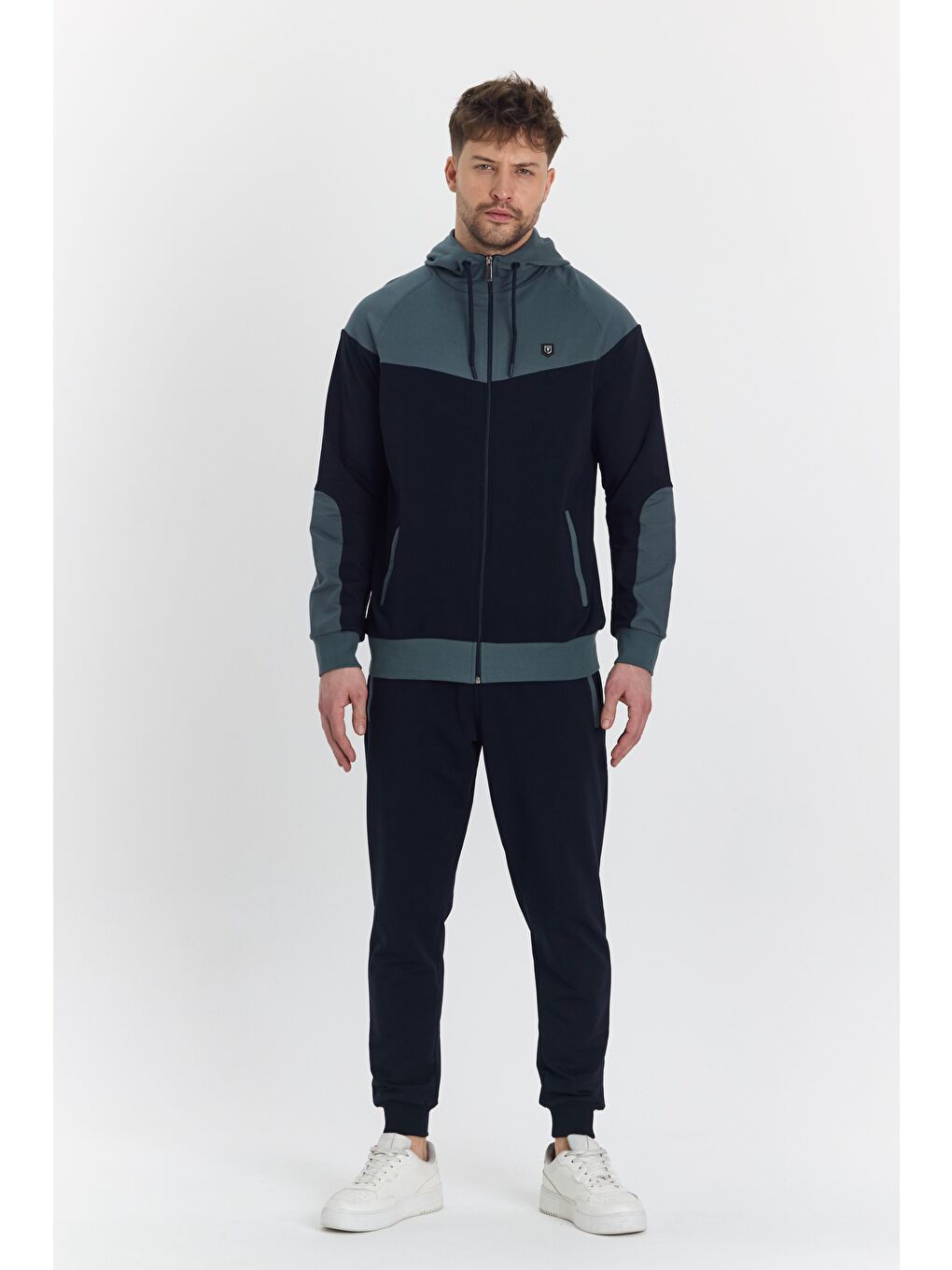 Erkek Pamuklu Kapüşonlu Eşofman Takımı Haki 5294-H