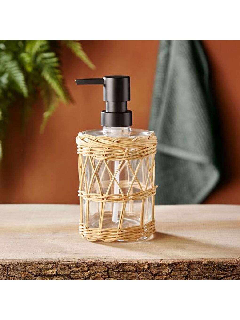 Renksiz Rattan Örgülü Sıvı Sabunluk - Şeffaf - 330 ml