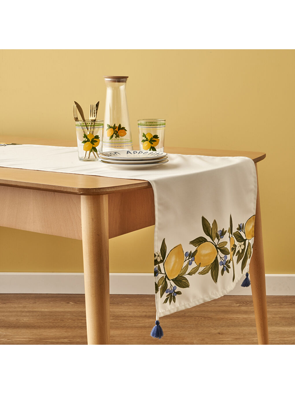 Limonlu Pamuklu Runner Sarı (50x150 cm)