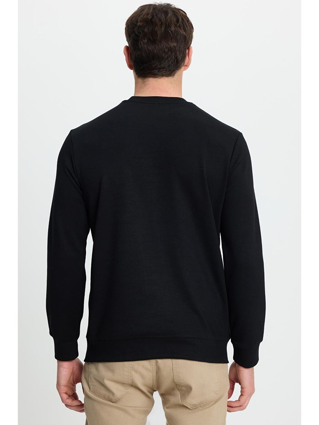 Erkek Standart Fit Normal Kesim Uzun Kollu Ekstra Soft Modal Kumaş Bisiklet Yaka Siyah Sweatshirt-7