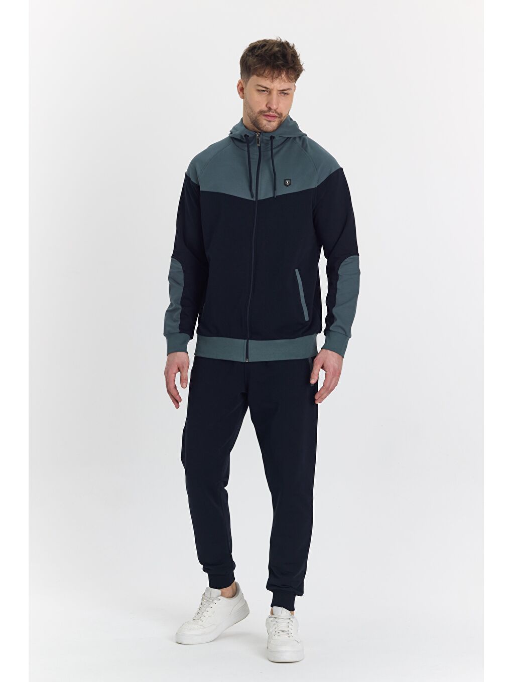 Erkek Pamuklu Kapüşonlu Eşofman Takımı Haki 5294-H-1