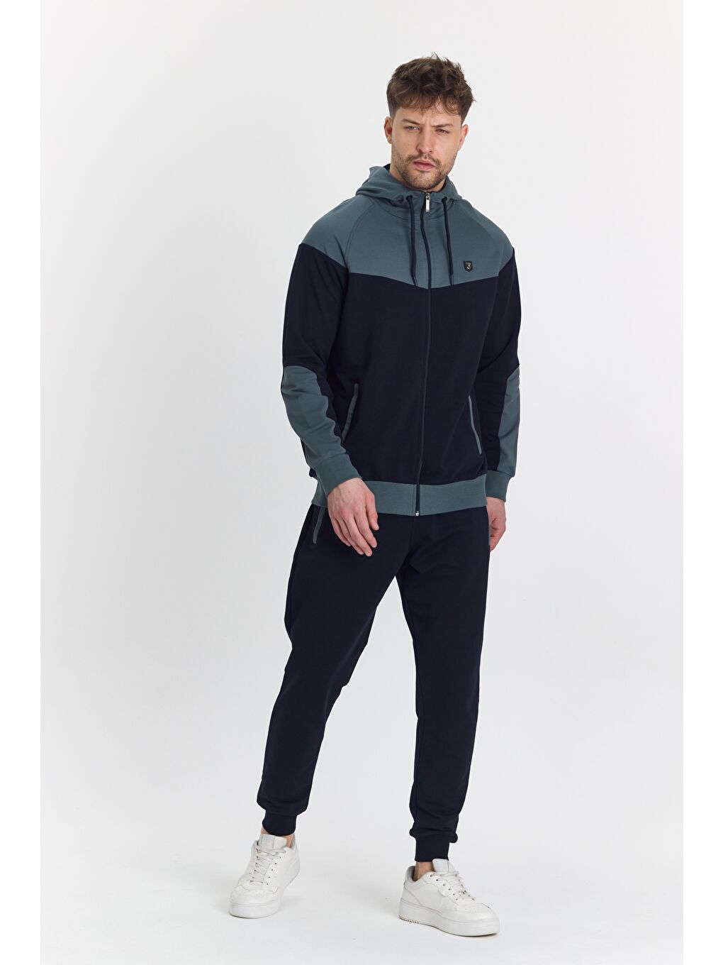 Erkek Pamuklu Kapüşonlu Eşofman Takımı Haki 5294-H-2