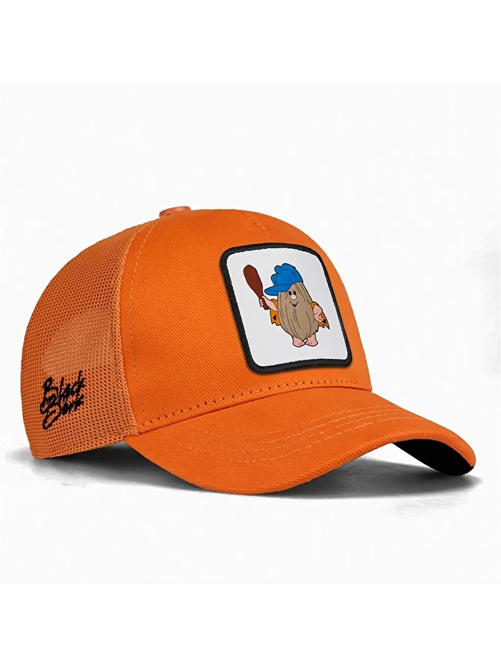 BlackBörk Bej V1 Trucker Kids Mağara Adamı - 1bs Kod Logolu Unisex Neon Turuncu Çocuk Şapka (CAP)