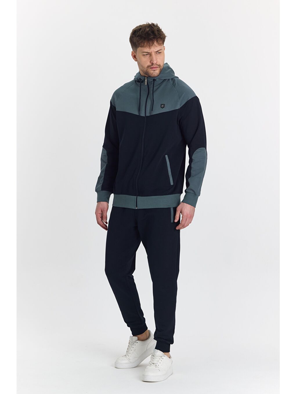 Erkek Pamuklu Kapüşonlu Eşofman Takımı Haki 5294-H-3