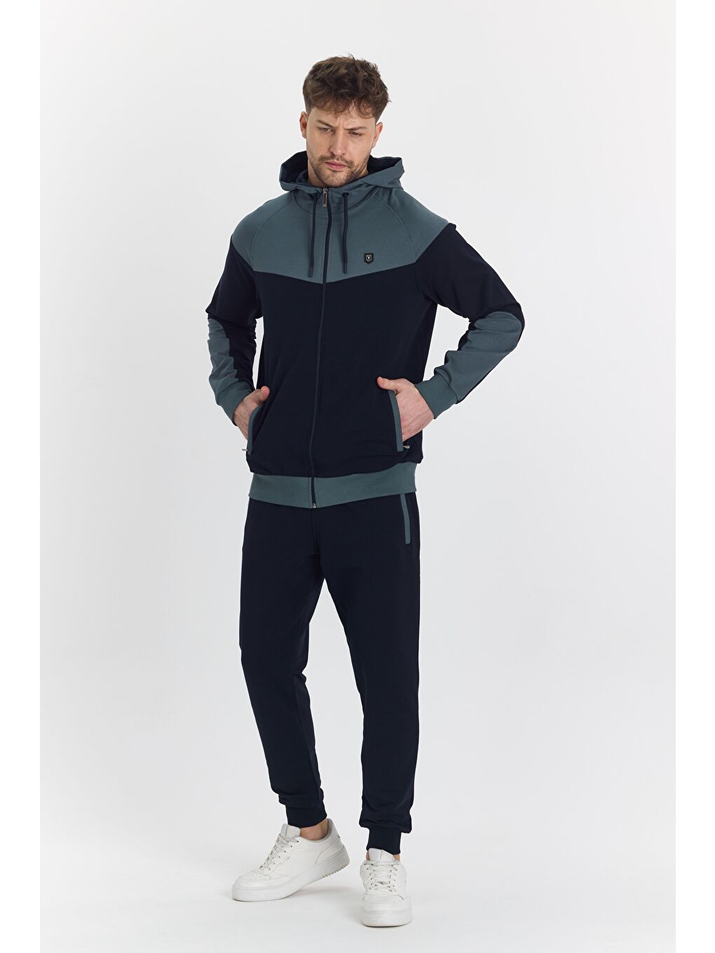 Erkek Pamuklu Kapüşonlu Eşofman Takımı Haki 5294-H-5