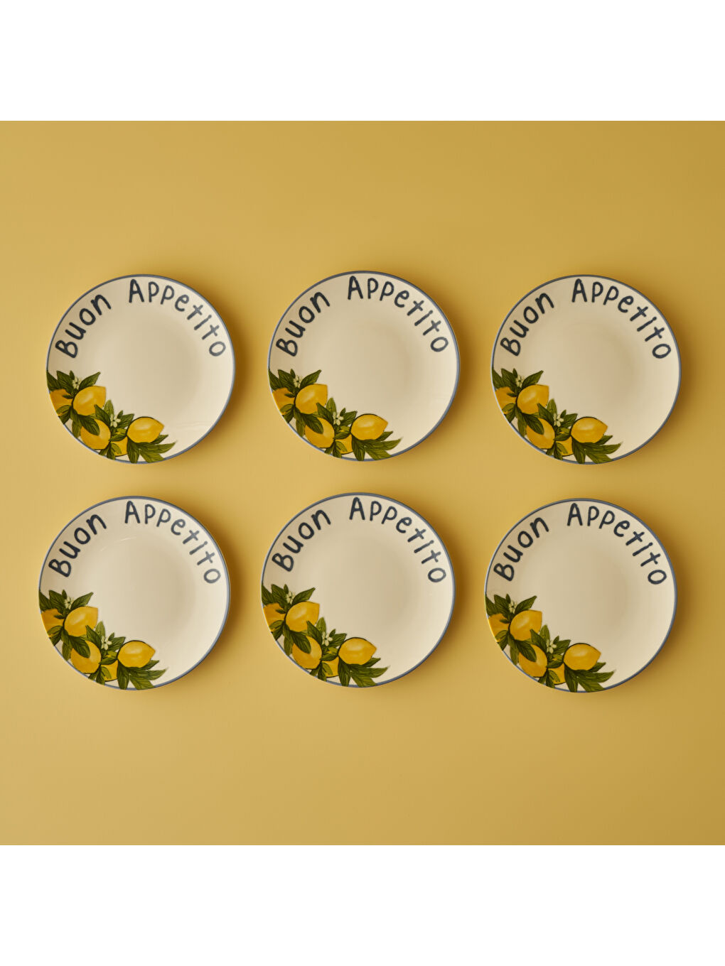 Karışık Limonlu Porselen 6'lı Pasta Tabağı Seti (19 cm)