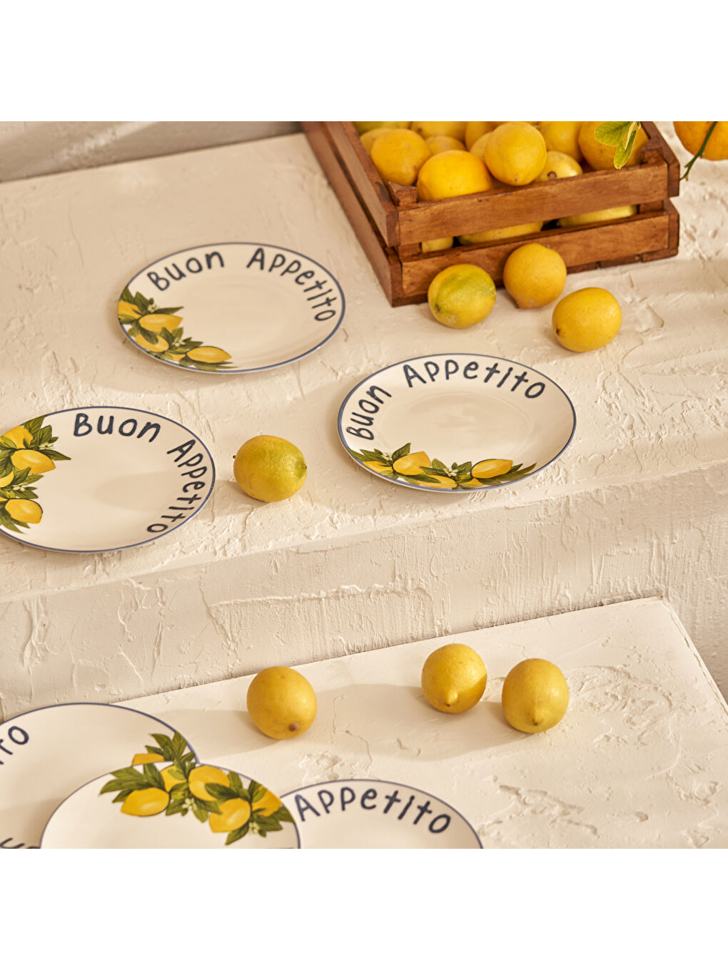 Karışık Limonlu Porselen 6'lı Pasta Tabağı Seti (19 cm)-1