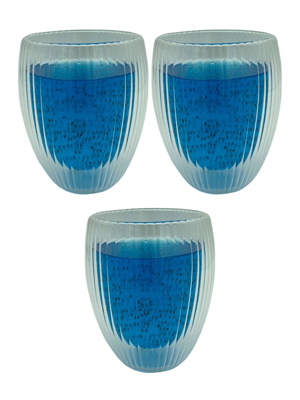 Renksiz Çift Cidarlı Çizgili Cam 300 ml Bardak Seti 3 Adet 2322-1