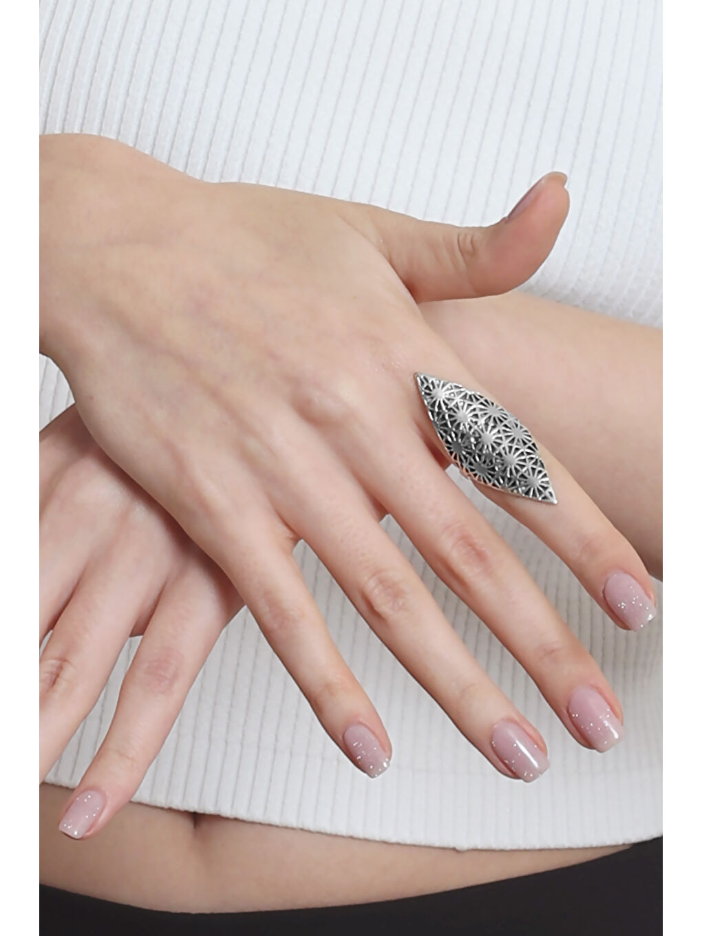 Karışık Kadın Antik Gümüş Kaplama Güneş Motifli Ayarlanabilir Yüzük-2