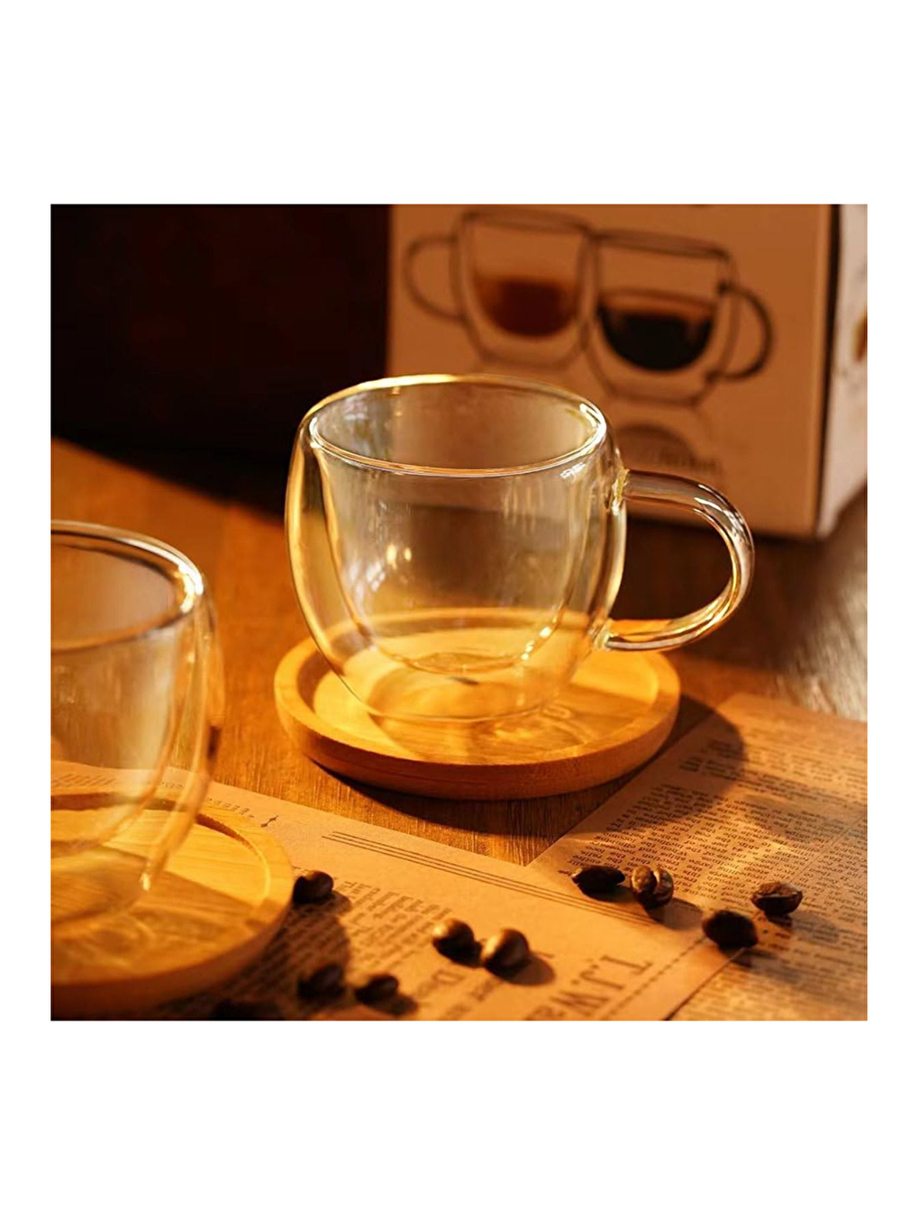 Renksiz Bambu Tabaklı Çift Cidarlı Türk Kahvesi Fincanı 6 Adet-1