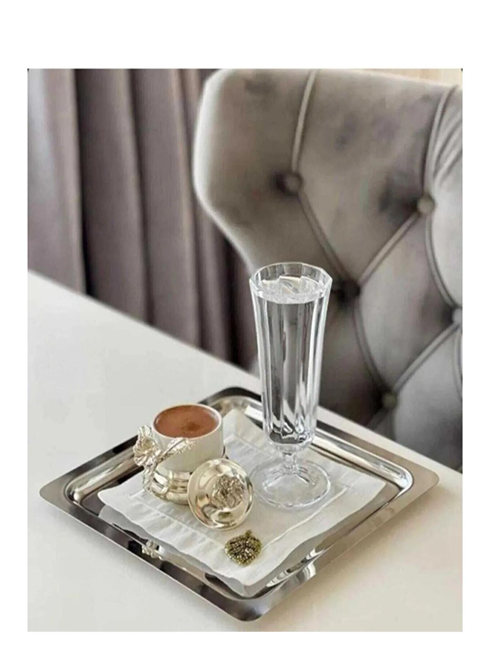 Gri Paslanmaz Çelik Gümüş Renk Sunum Tepsisi 21 x21 cm 2 Adet-2