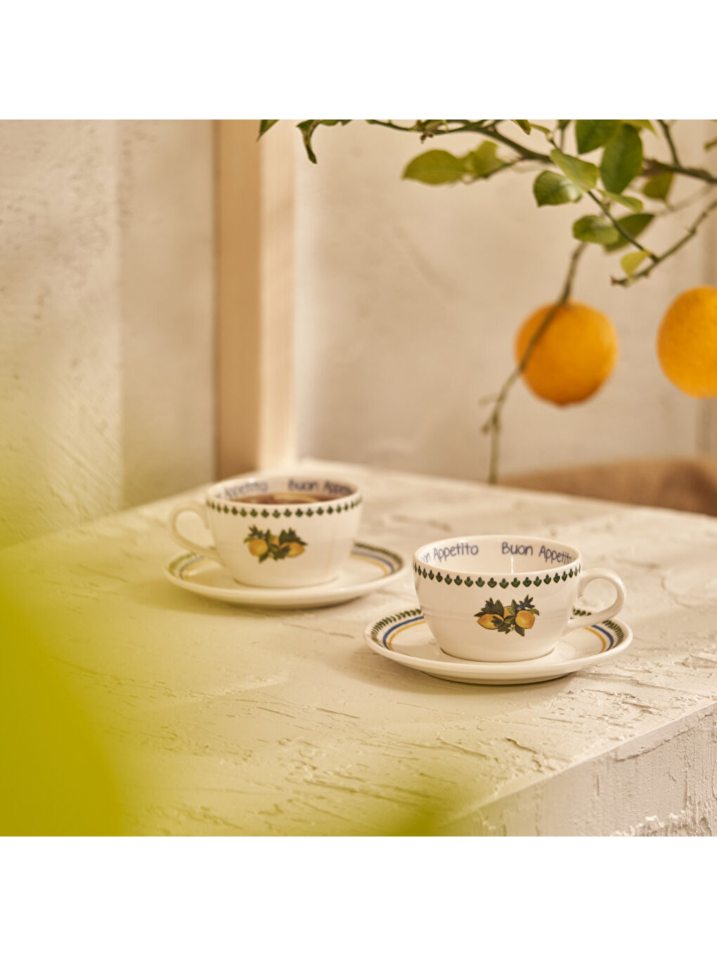Karışık Limonlu Porselen 2'li Çay Fincanı Seti (270 cc)-1