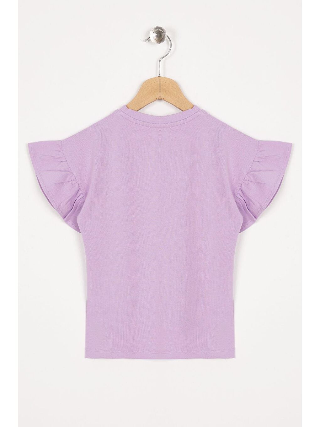Kolları Fırfırlı Yazı Baskılı Lila Renk Kız Çocuk Tshirt-3