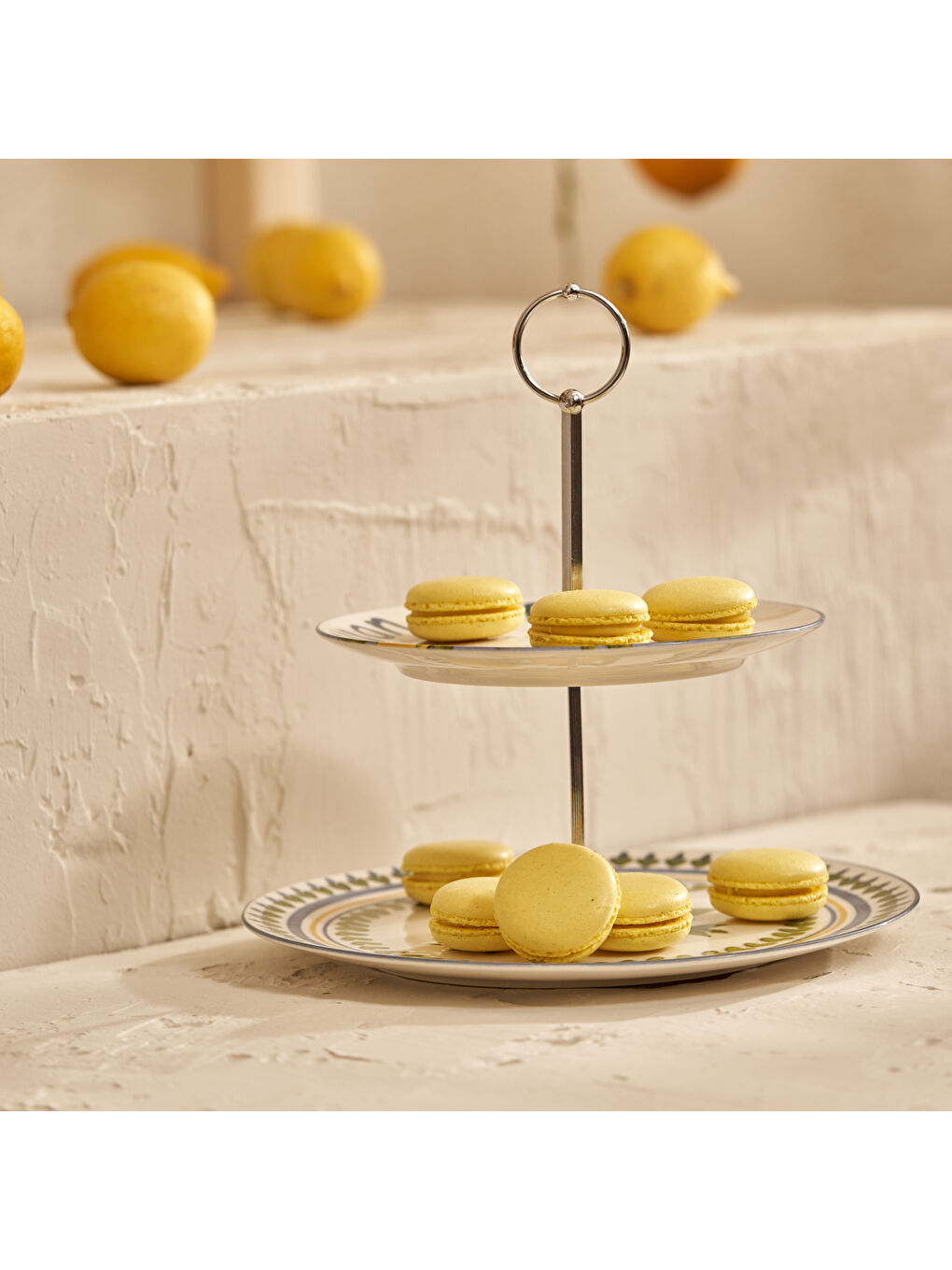 Karışık Limonlu Porselen 2 Katlı Kurabiyelik-2