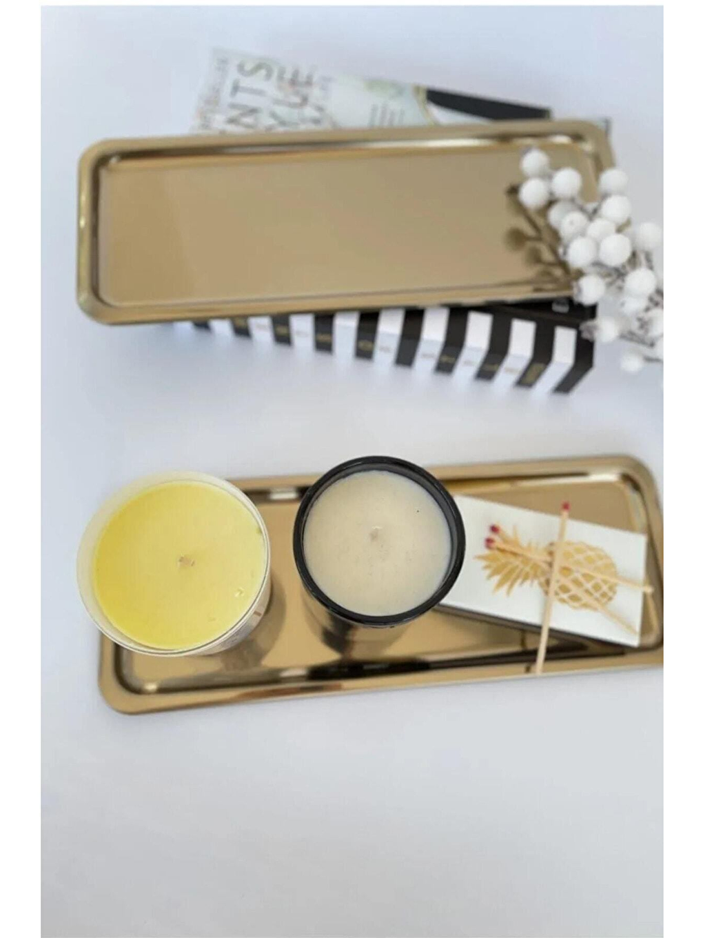 Sarı Paslanmaz Çelik Gold Renk Dikdörtgen Dar Metal Düz Sunum Tepsisi Çay Kahve Tatlı Sunum 4 Adet-2