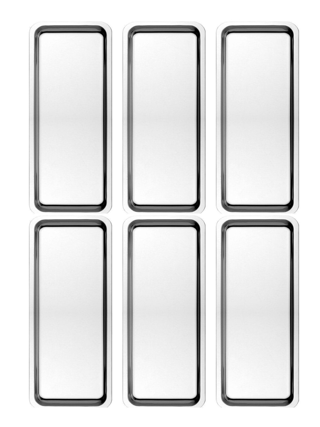 Gri Paslanmaz Çelik Gümüş Renk Dikdörtgen Dar Metal Düz Sunum Tepsisi Çay Kahve Tatlı Sunum 6 Adet